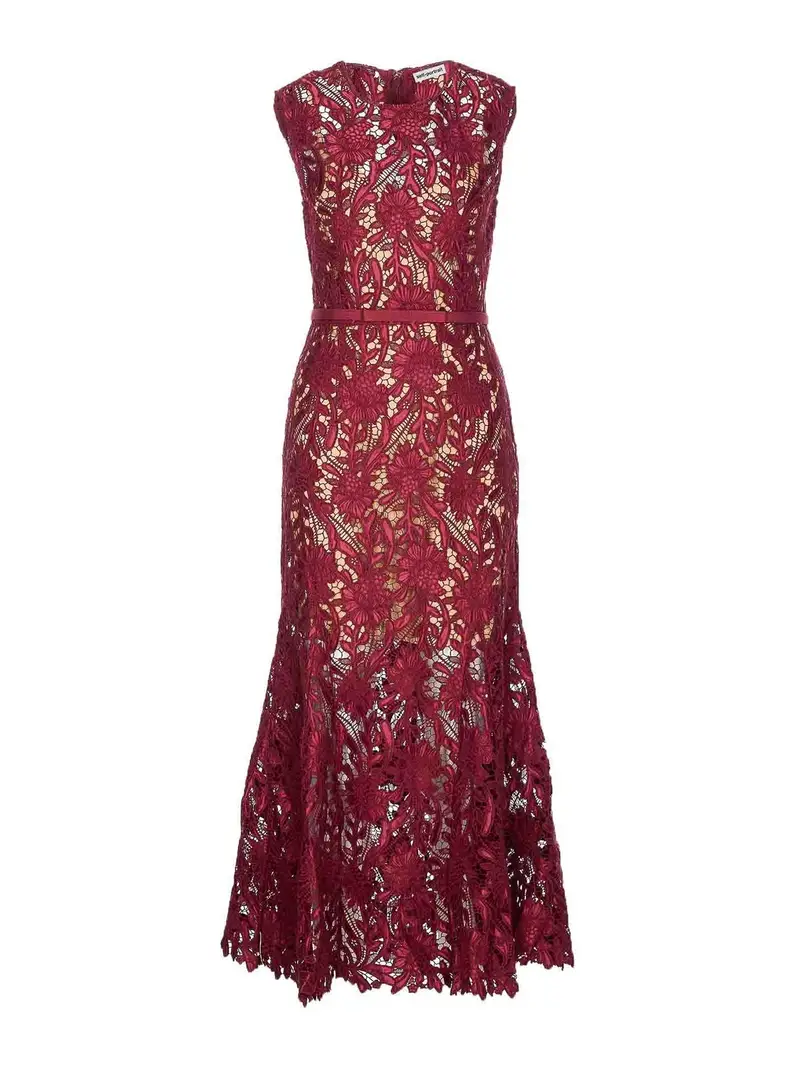 Self Portrait Abito midi in pizzo guipure Rosso