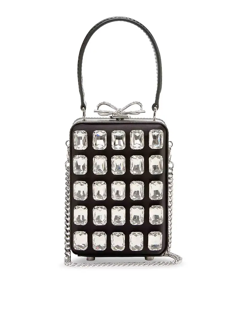 Self Portrait Borsa A Tracolla In Satin Con Cristalli Nero