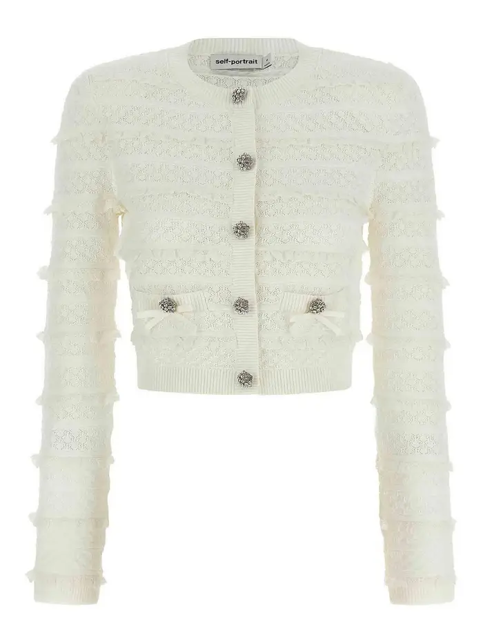 Self Portrait Cardigan Pointelle con strass Bianco