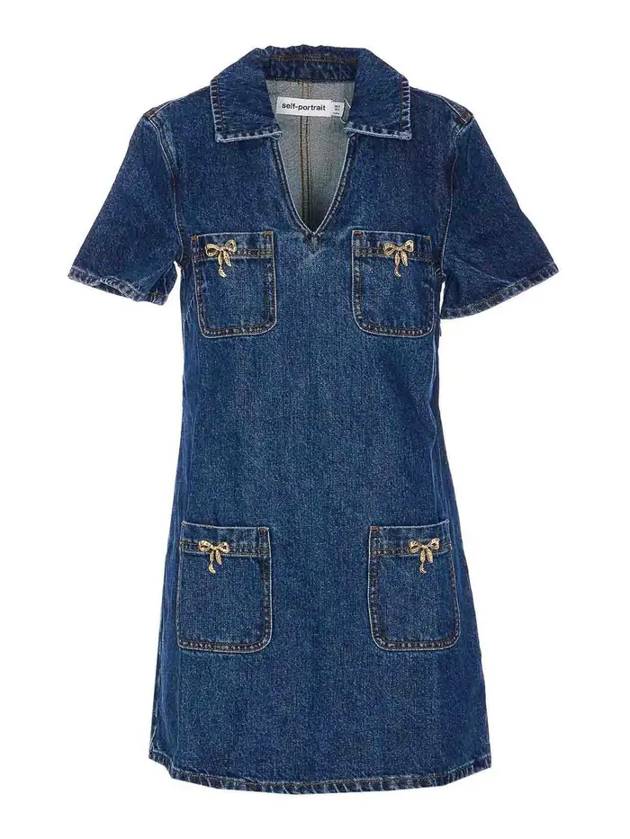 Self Portrait Mini Vestito a fila di cristallo Blu