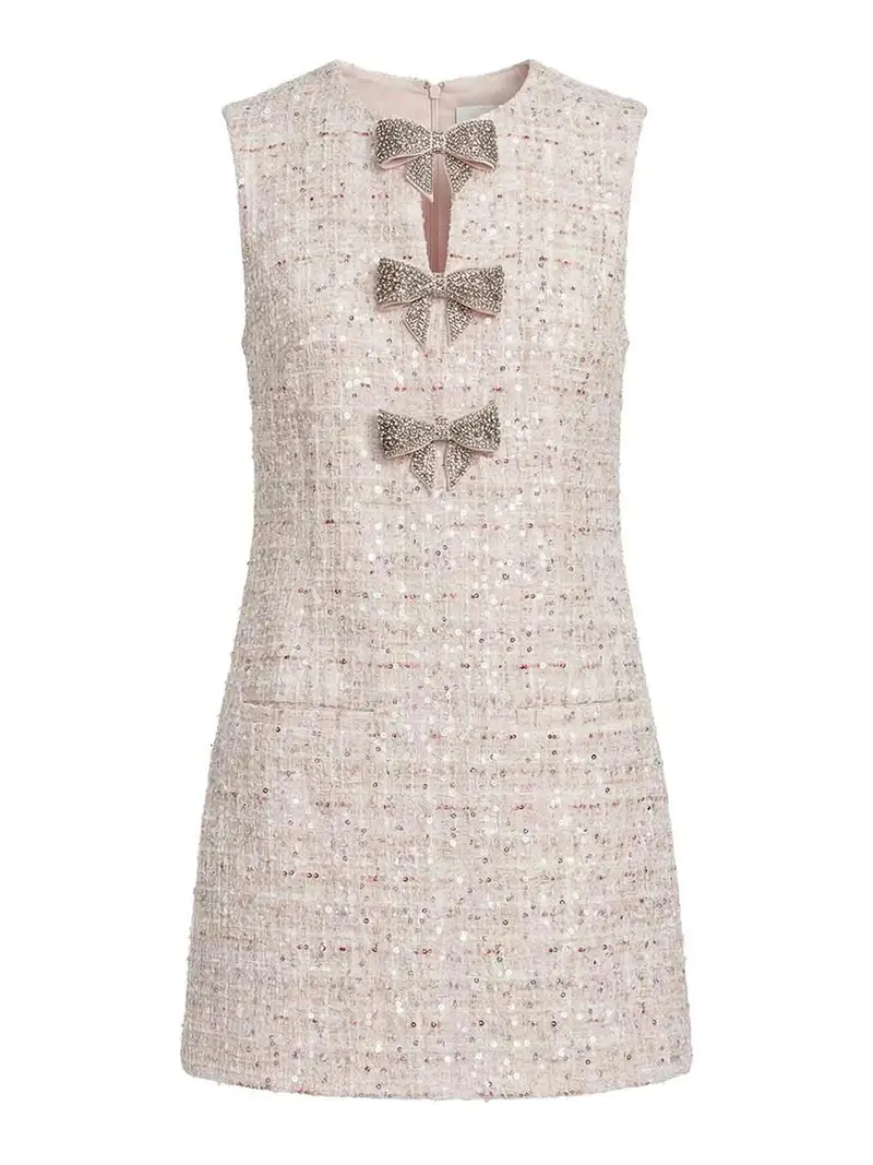Self Portrait Mini Vestito Con Fiocco BouclÃ© E Paillettes Color Carne E Neutri
