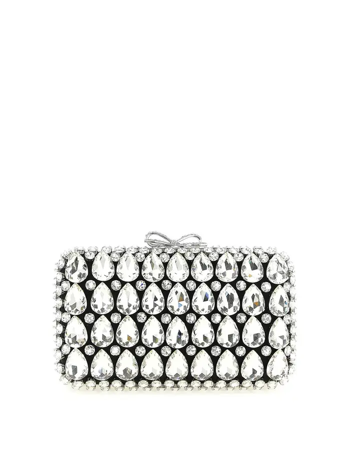 Self Portrait Pochette in cristalli satinati neri Nero