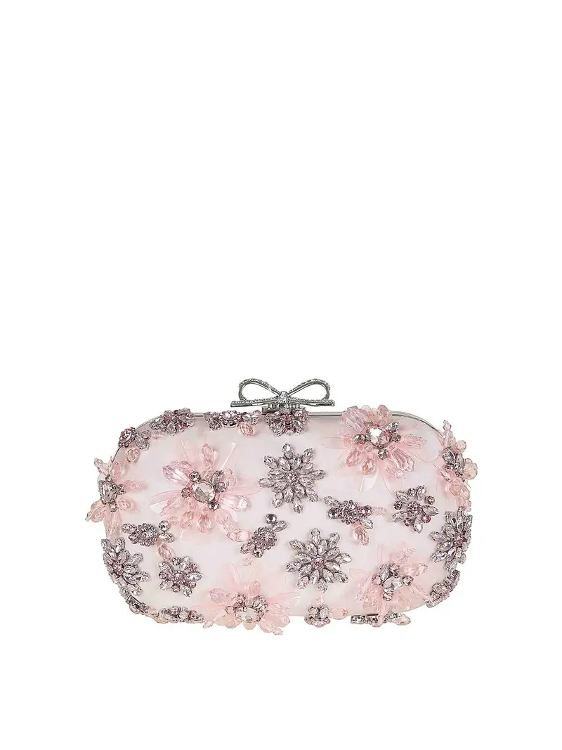 Self Portrait Pochette in cristallo floreale satinato nero Color Carne E Neutri