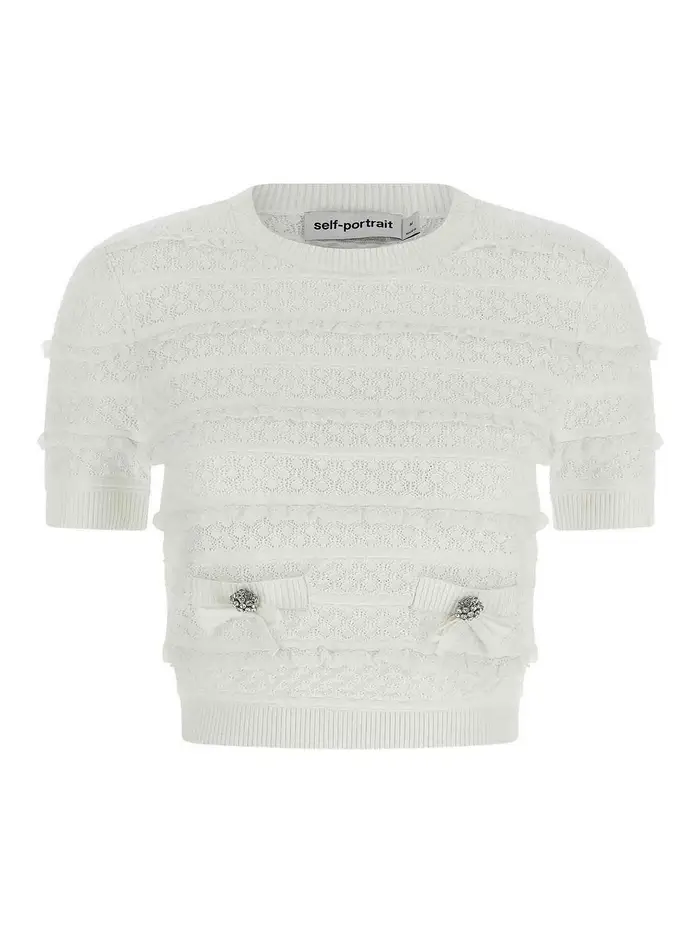 Self Portrait Top in maglia pointelle Bianco