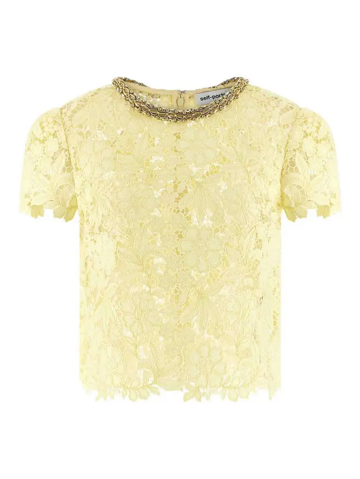Self Portrait Top in pizzo giallo Multicolore
