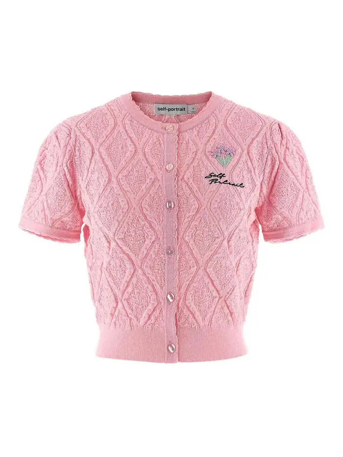 Self Portrait Top rosa in maglia pointelle Color Carne E Neutri