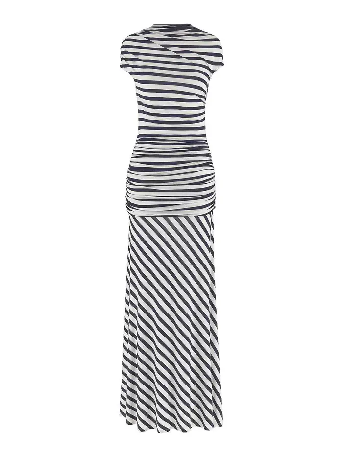 Self Portrait Vestito lungo in jersey a righe blu scuro