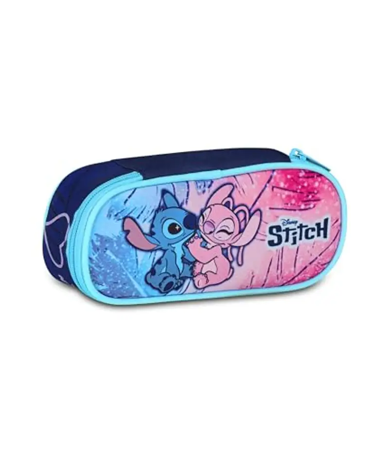 Seven Portapenne Lilo & Stitch Scuola Round Plus, Celeste e Rosa, Astuccio Ovale Con Elastici e Tasca Per Penne, Matite e Accessor, Scuola