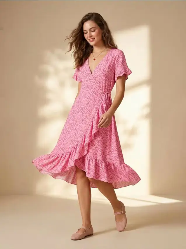 Sinsay Abito mini a portafoglio con volant a stampa floreale - rosa