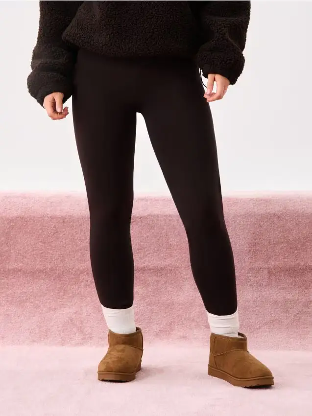 Sinsay Leggings con fodera in pelliccia - marrone scuro