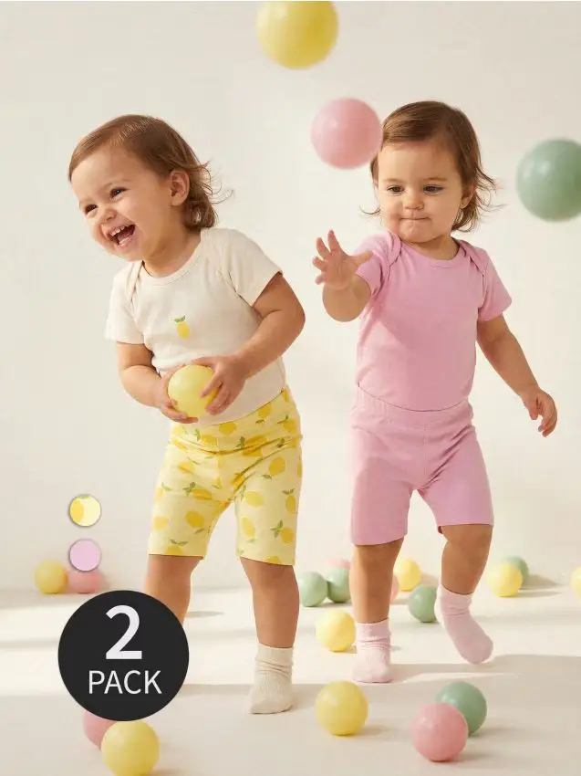 Sinsay Leggings in cotone con motivo di limoni 2 pack - giallo chiaro