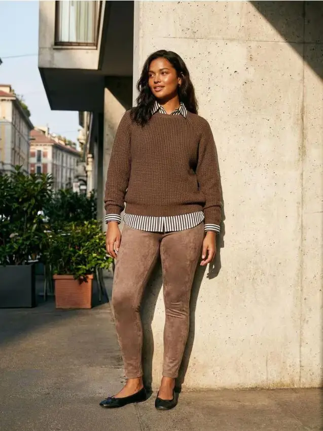 Sinsay Leggings in finta pelle scamosciata - caffè Caffè