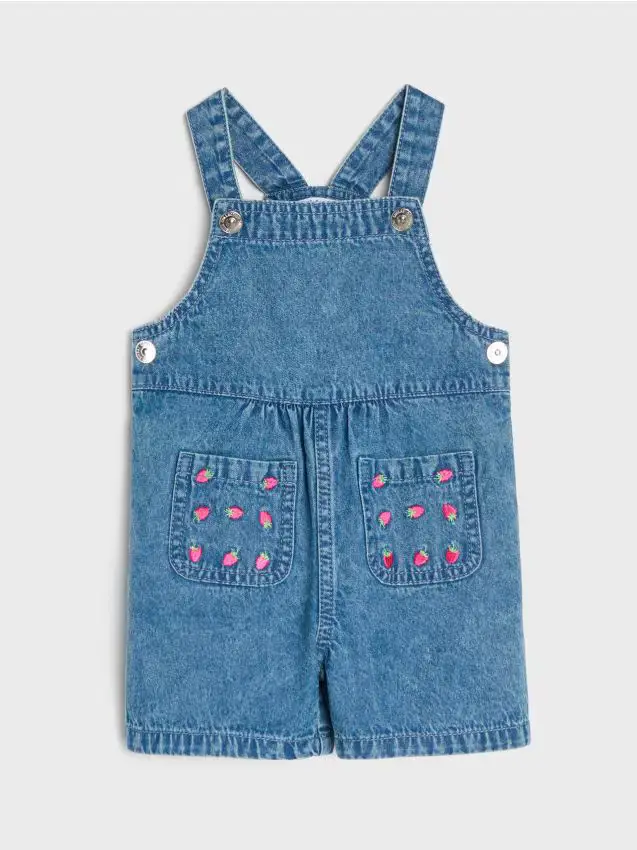 Pantaloncini salopette in denim - blu