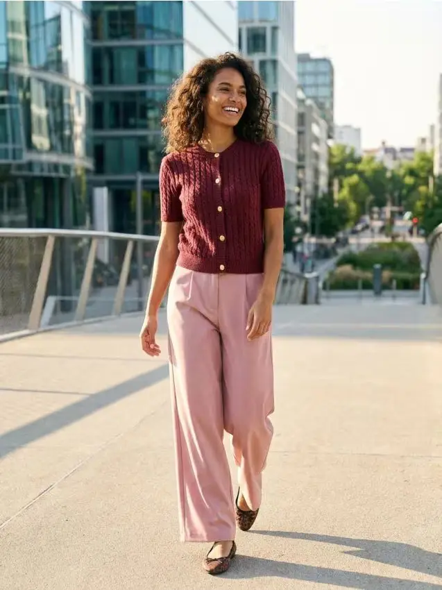 Pantaloni wide leg - rosa cipria