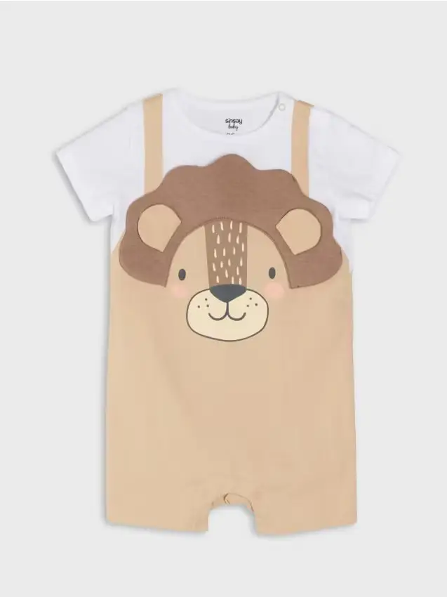 Sinsay Salopette in Cotone con Motivo Leone - beige