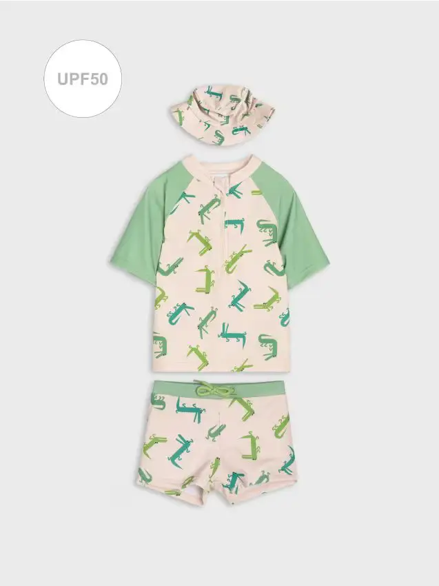 Sinsay Set Mare Neonato UPF50 con Cappellino con Stampa Coccodrilli - multicolor