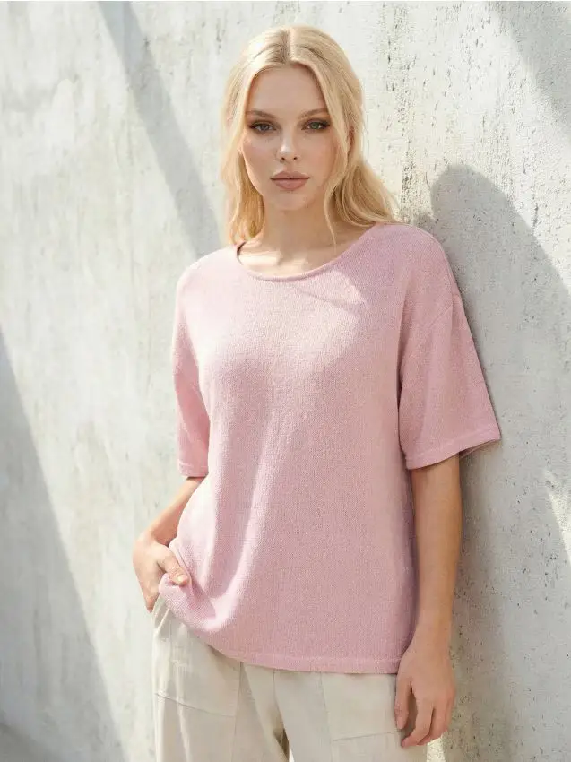 T-shirt a maniche corte con viscosa - rosa cipria
