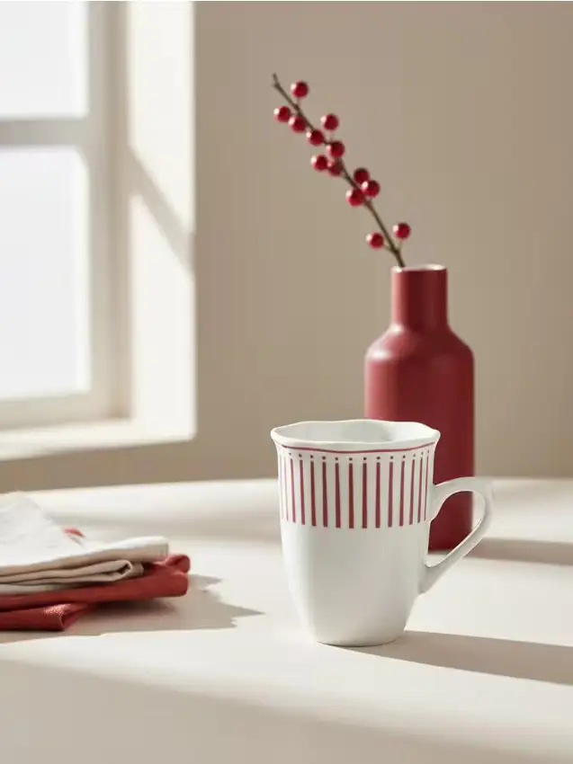 Tazza in ceramica con motivo a righe - rosa cipria