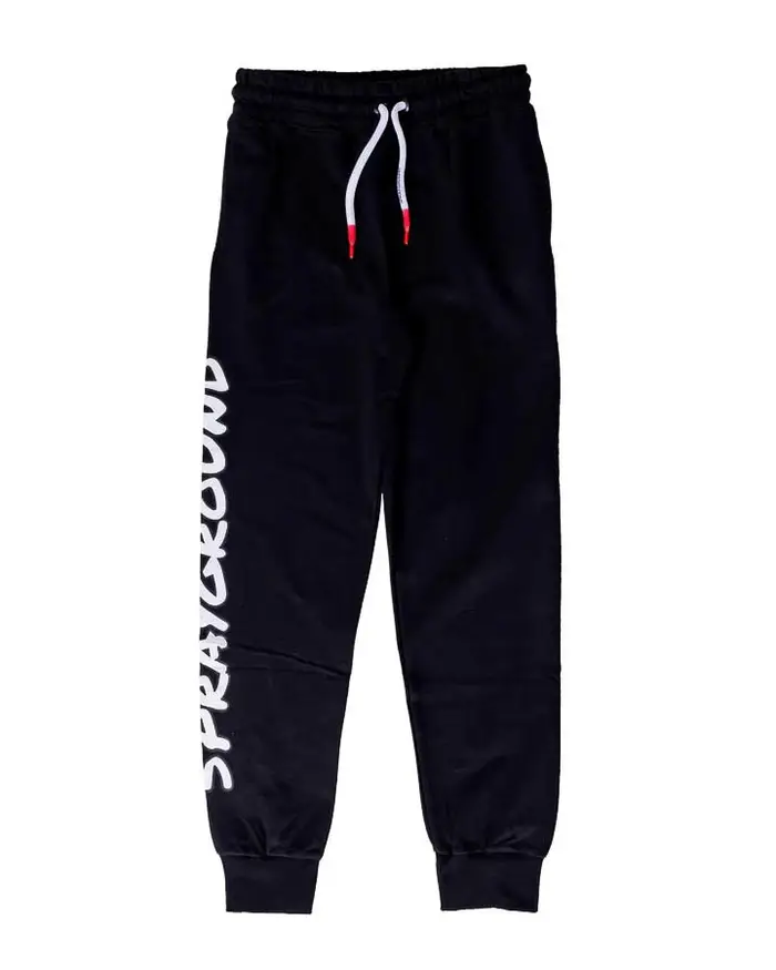 Jogger in felpa di cotone neri con coulisse e stampa logo bianca