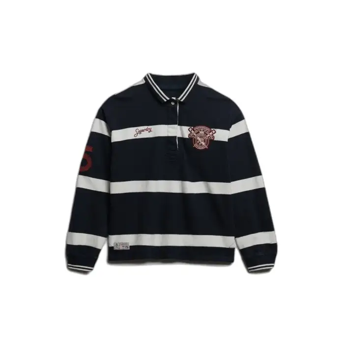 Polo a righe con maniche lunghe da donna Superdry Crest Bleu
