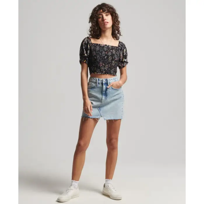 T-shirt crop top da donna Superdry Ecovero Vintage Noir