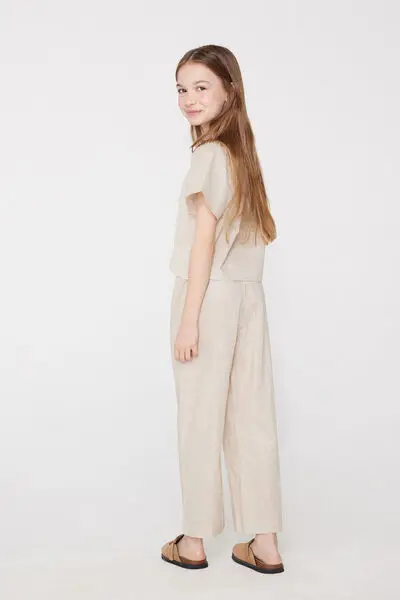 Tezenis Pantaloni Lunghi Bimba Tela Cotone Effetto Lino Bambina Naturale