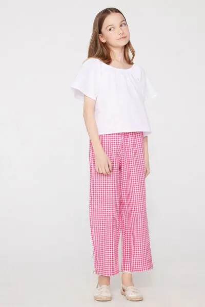 Tezenis Pantaloni Lunghi Bimba Tela Cotone Effetto Lino Bambina