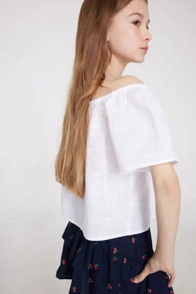 Tezenis Top con Volant in Tela di Cotone Effetto Lino Bambina Bianco