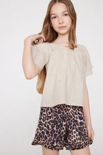 Tezenis Top con Volant in Tela di Cotone Effetto Lino Bambina Naturale