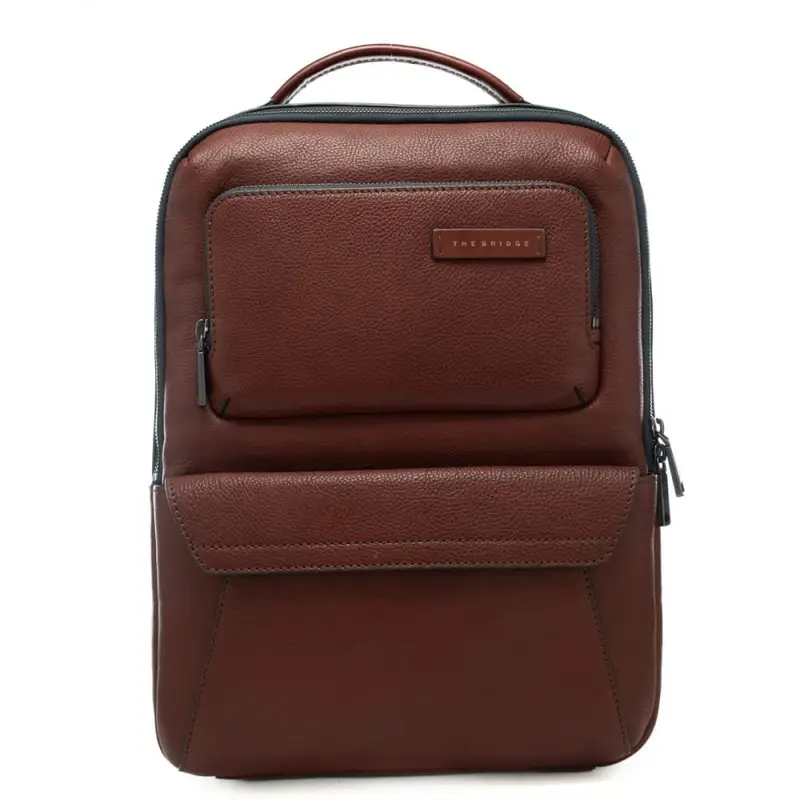 The Bridge zaino da uomo in vera pelle martellata con doppia tasca frontale cuoio