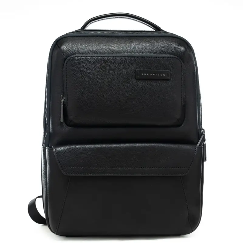 The Bridge zaino da uomo in vera pelle martellata con doppia tasca frontale nero