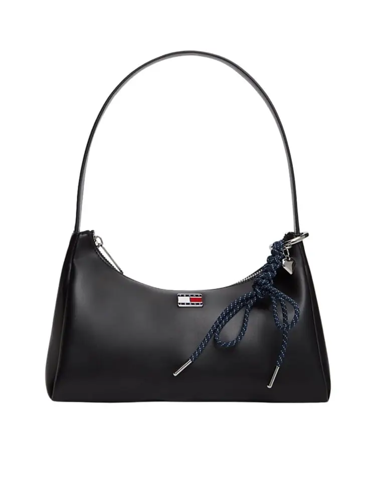 Tommy Hilfiger borsa a spalla donna nera con charm cuore