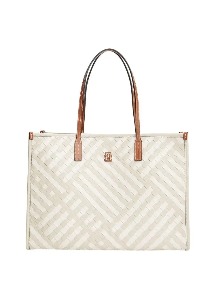 Tommy Hilfiger borsa tote donna city beige con motivo intrecciato