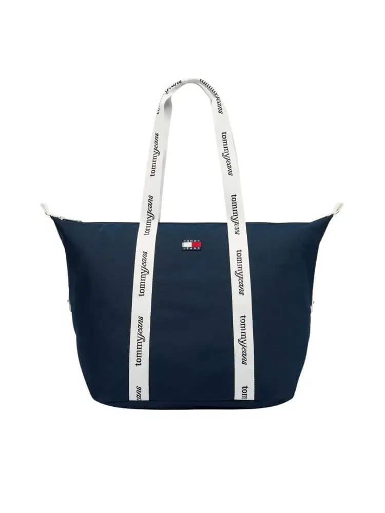 Tommy Hilfiger borsa tote donna essential in tessuto blu con manici logati