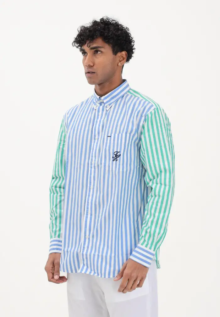 Camicia a manica lunga multicolore da uomo con motivo a righe