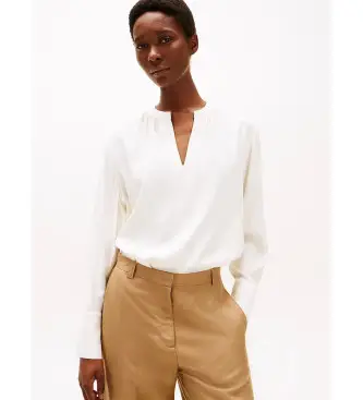 per donna WW0WW44049 Blusa ampia con scollo a V arricciato beige (36), Casual, Viscosa