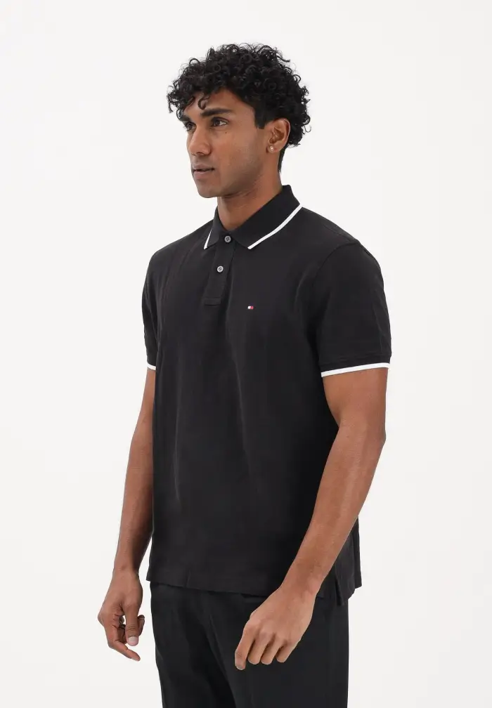 Polo a manica corta nera da uomo con logo