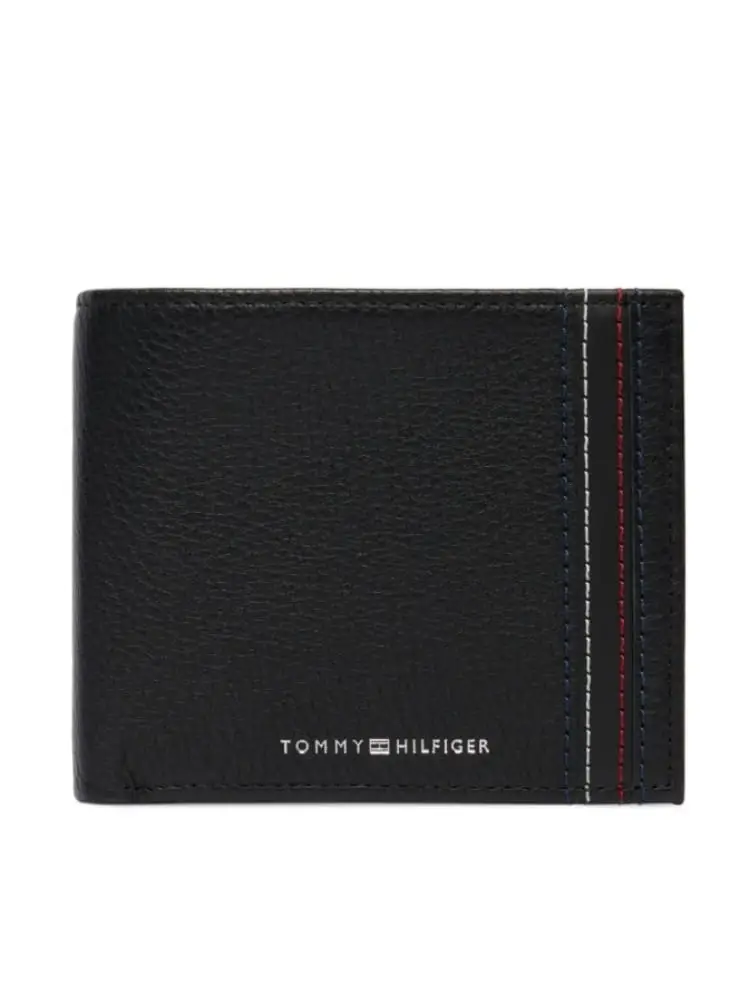 Tommy Hilfiger portafoglio uomo th central in pelle nera zigrinata con porta monete