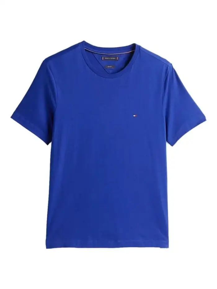 t-shirt in cotone azzurro scuro con micro logo bandiera