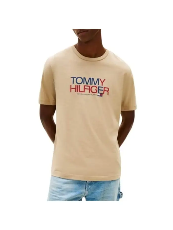 t-shirt in cotone beige con stampa logo regular fit