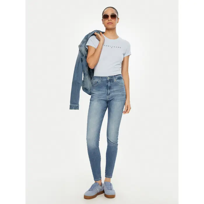 Tommy Jeans T-shirt Linear DW0DW18398 Celeste Slim Fit Azzurro chiaro