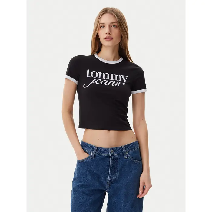 Tommy Jeans T-shirt Script Ringer DW0DW20631 Nero Slim Fit