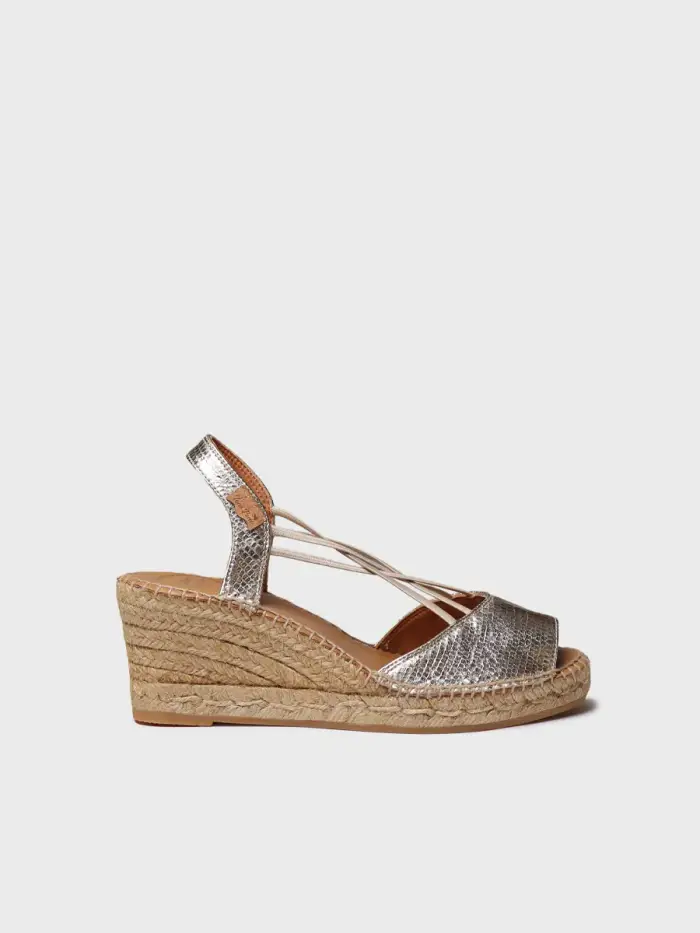 TONI PONS Espadrilla da donna con zeppa in pelle con elastici | SABINA-CA PLATINO