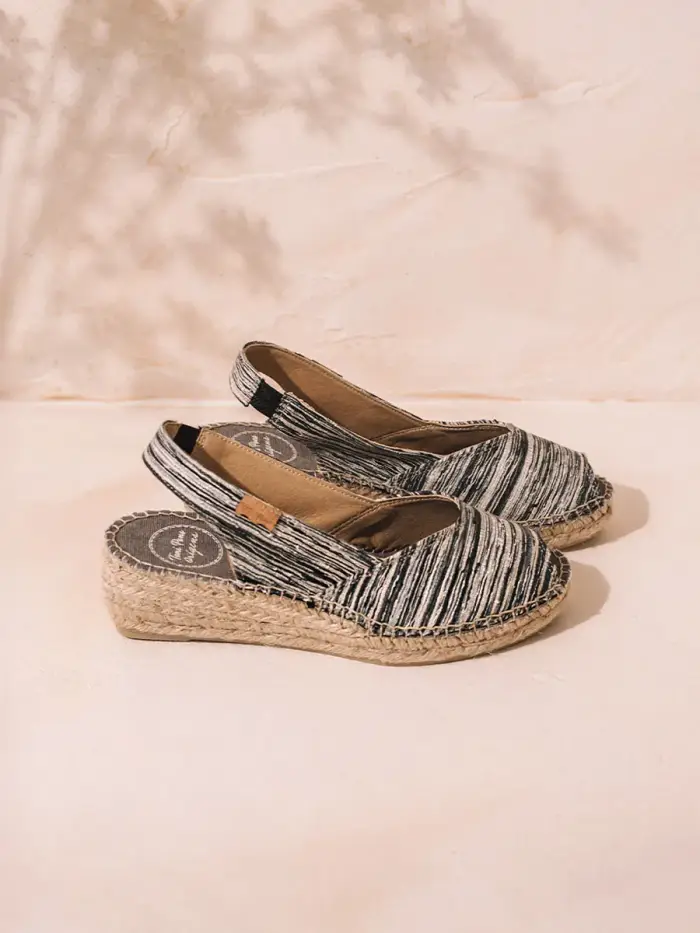 TONI PONS Espadrillas da donna peep toe con zeppa e tessuto a righe NERO