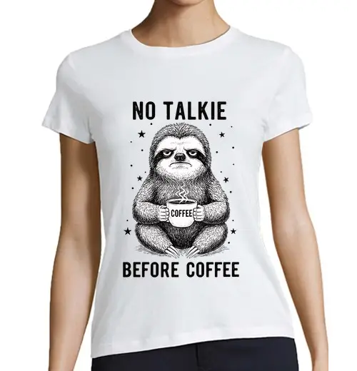 Tostadora T-shirt donna taglio classico maniche corte non parlare prima del caffè amante del bradipo