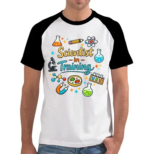 Tostadora T-shirt uomo, manica corta, stile baseball scienziato in formazione bambini scienziati