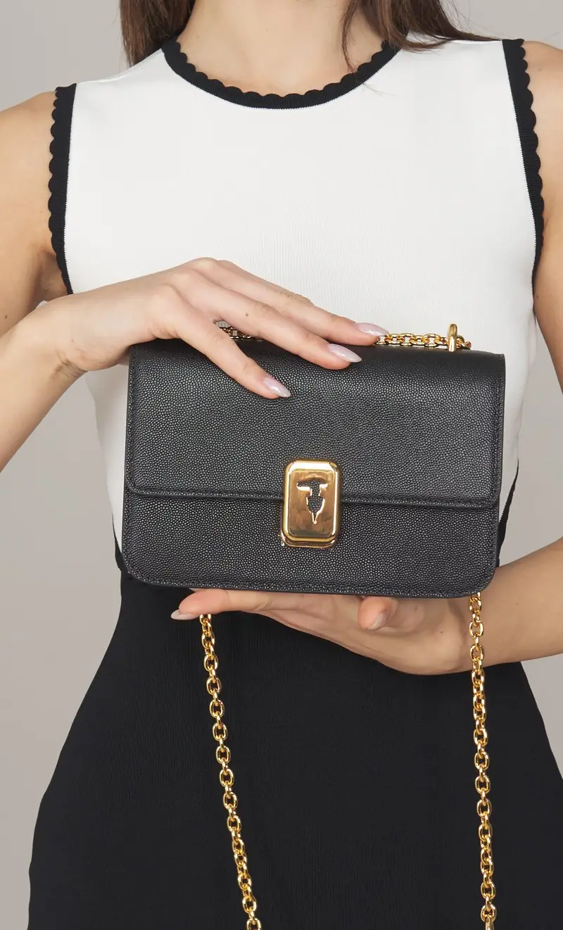 Trussardi Borsetta a tracolla cameo in pelle martellata, colore nero