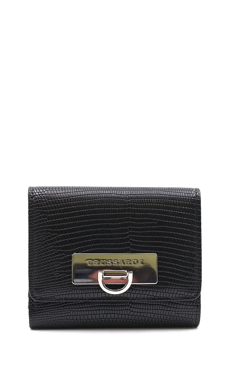 Trussardi Mini portafoglio continental ivy, colore nero
