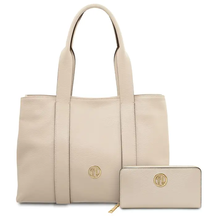 Borsa a spalla in pelle morbida e portafoglio in pelle zip around Beige