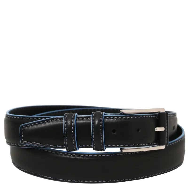 Tuscany Leather Cintura casual in pelle 35mm con bordi colorati in azzurro Nero 95 cm